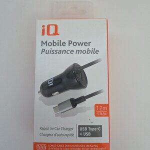 iQ USB-C Car Charger + USB Port, 3A/4A Max, 1.2 m